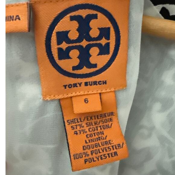 Tory Burch Monochrome Silk-Blend Shift Dress‎ Black/White Florals Size 6 - Picture 7 of 11